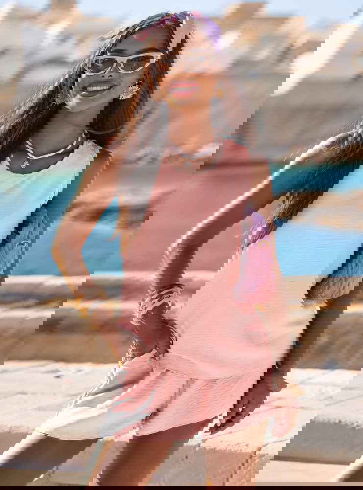 Pudrowy komplet bluzka i spodenki...