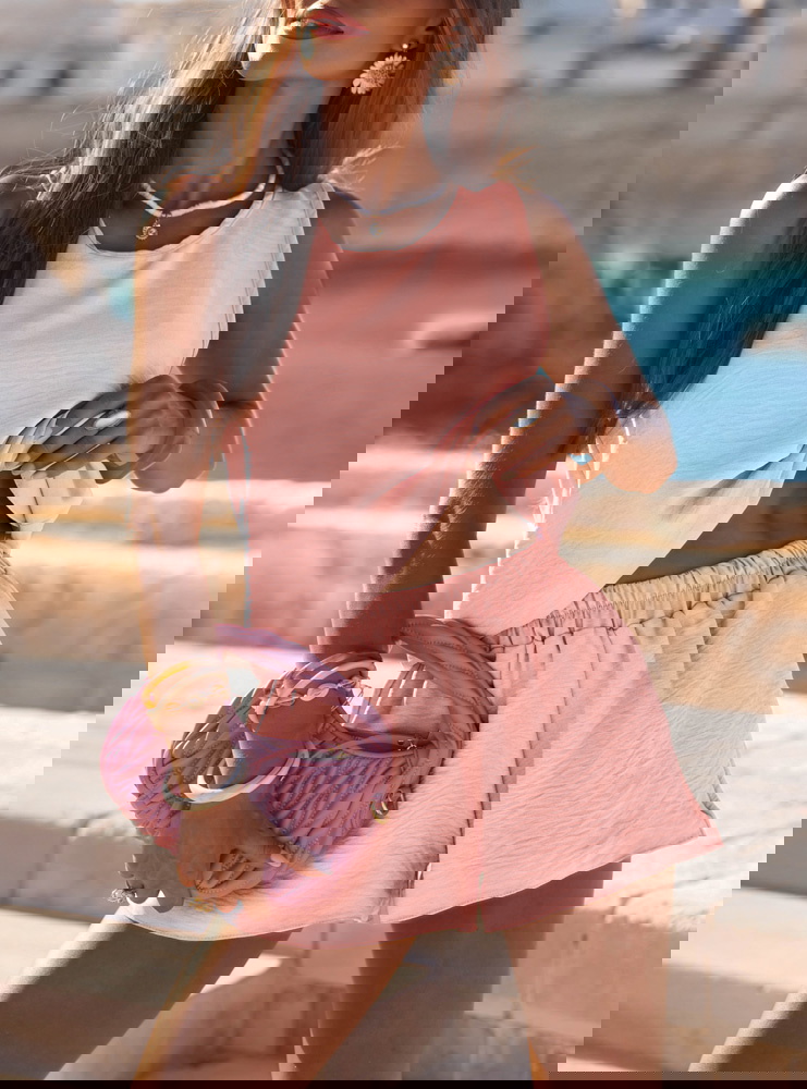 Pudrowy komplet bluzka i spodenki...