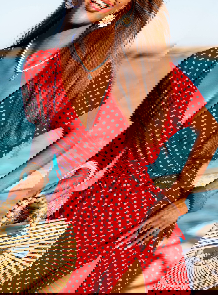 Wzorzysta sukienka z przekładanym...