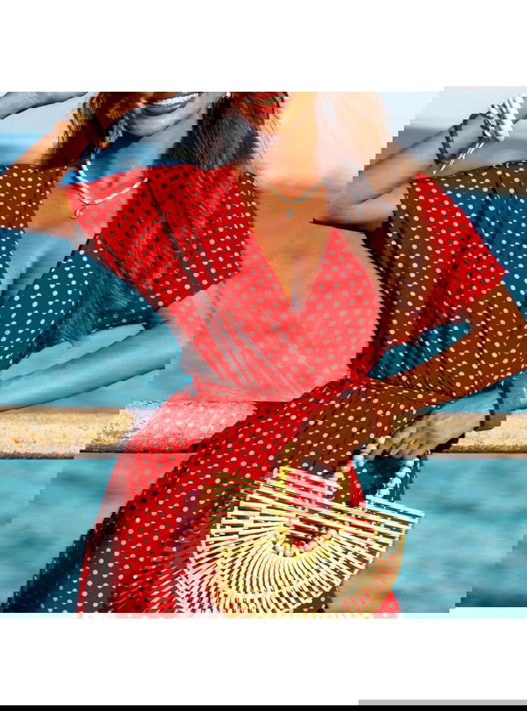 Wzorzysta sukienka z przekładanym...