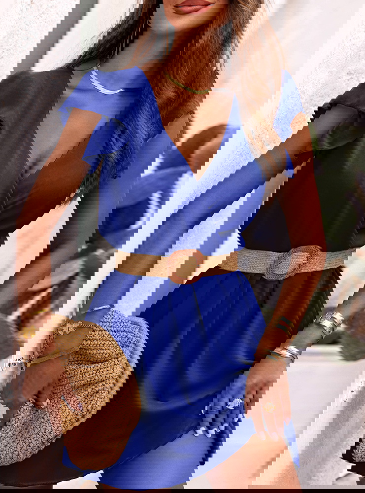 Chabrowa sukienka z przekładanym...