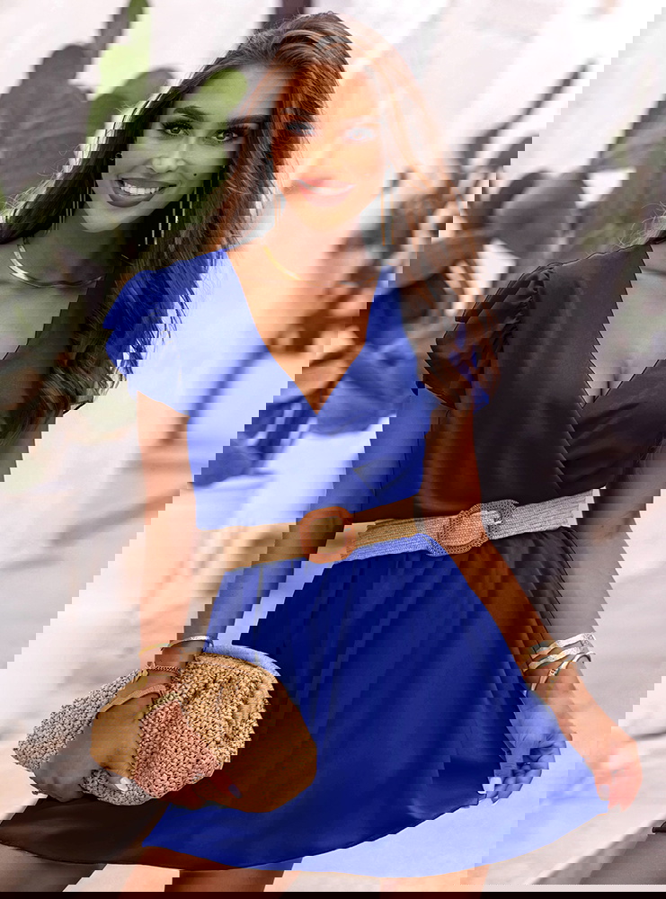 Chabrowa sukienka z przekładanym...