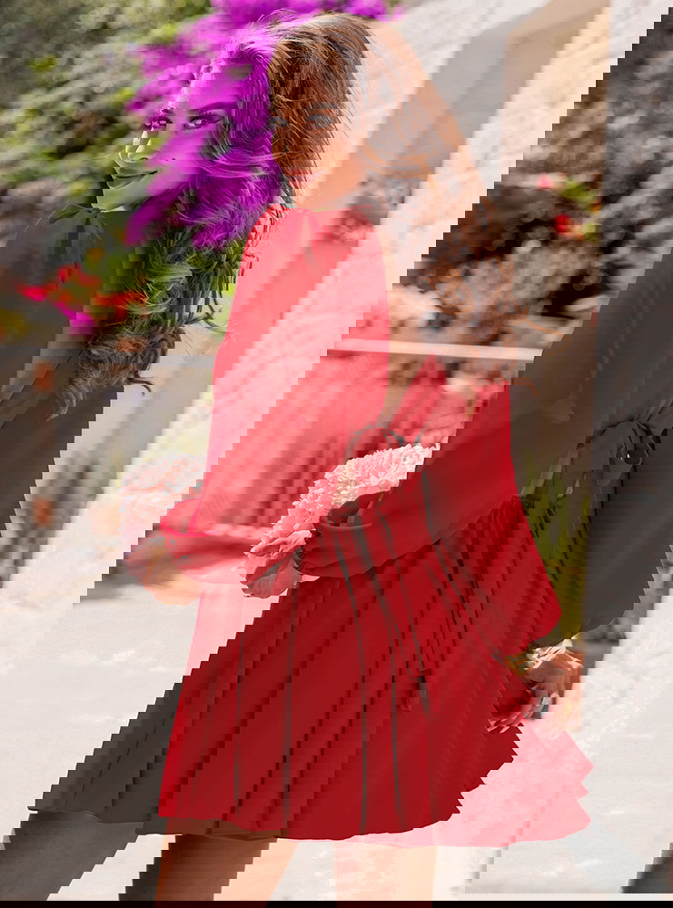 Malinowa sukienka rozkloszowana z...