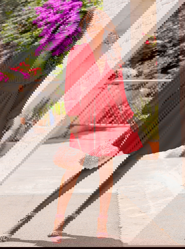 Malinowa sukienka rozkloszowana z...