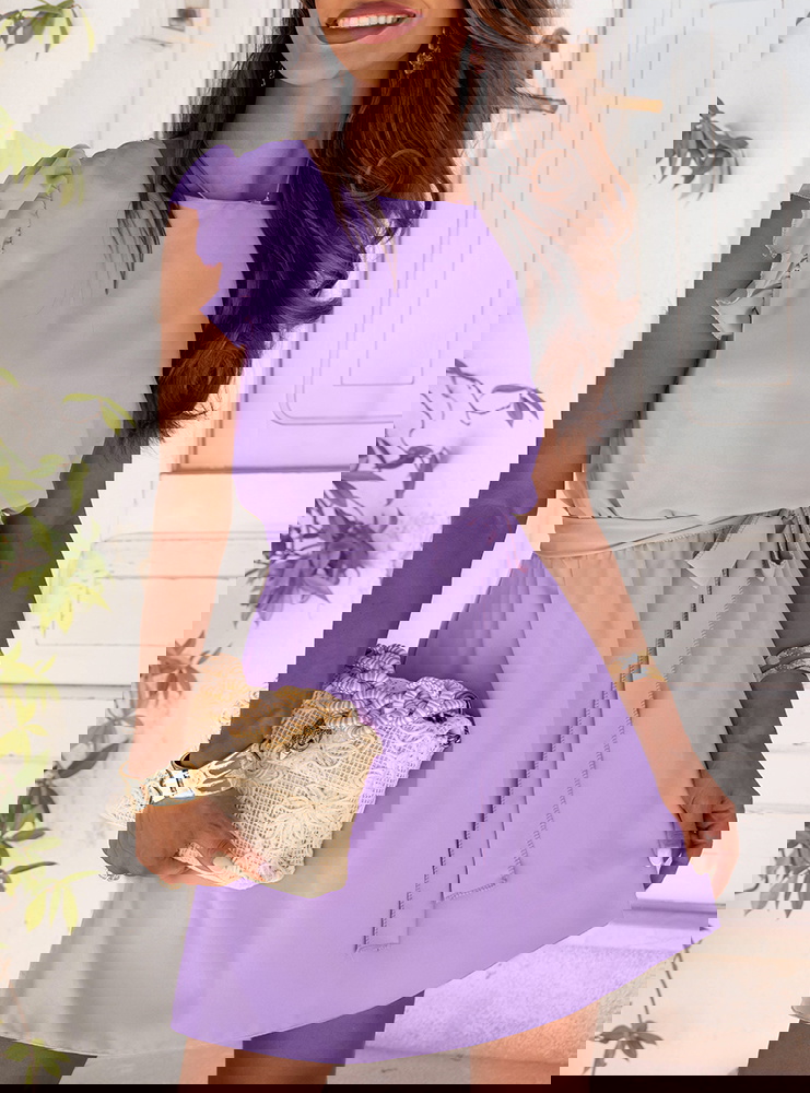 Liliowa sukienka z wiązaniem w talii...