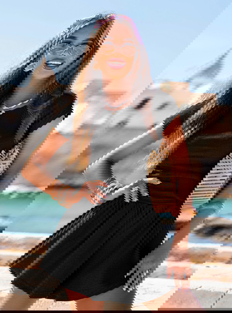 Czarny komplet prążkowany bluzka i...