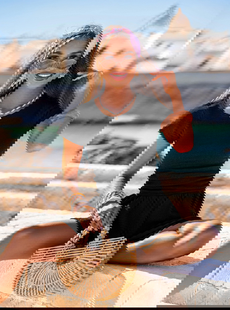 Czarny komplet prążkowany bluzka i...