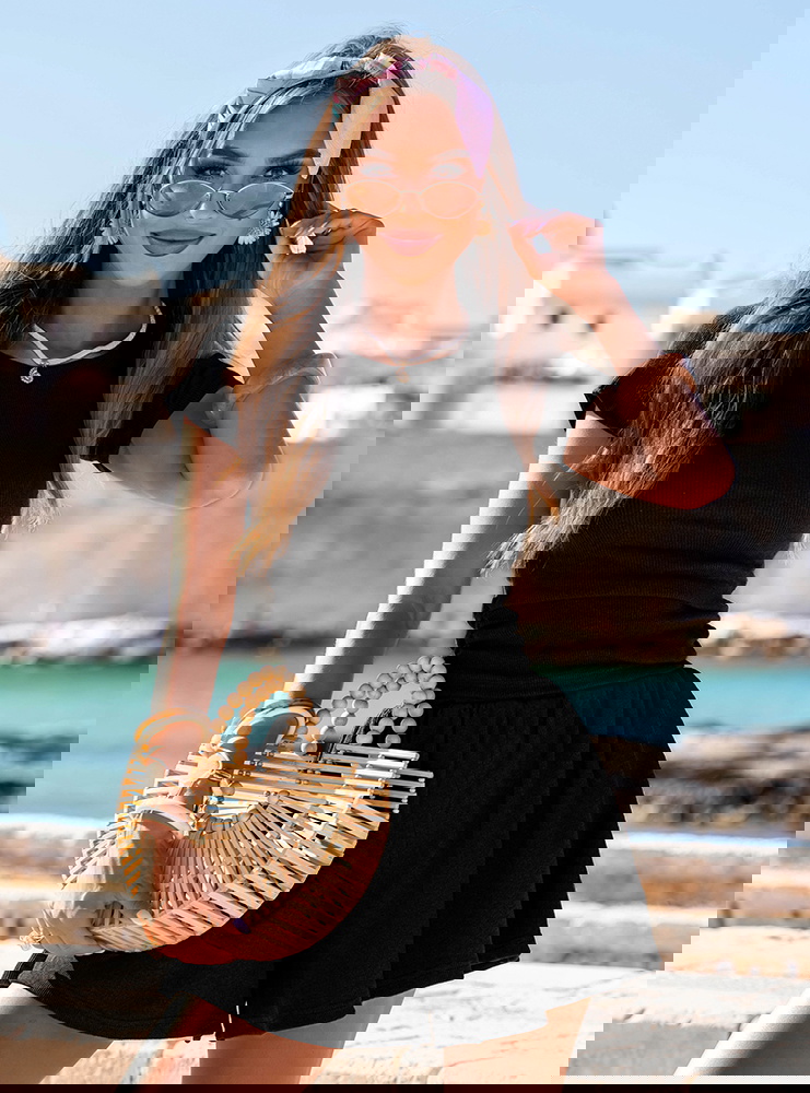 Czarny komplet prążkowany bluzka i...