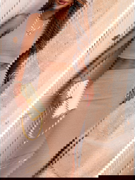 Beżowy prążkowany komplet... 2