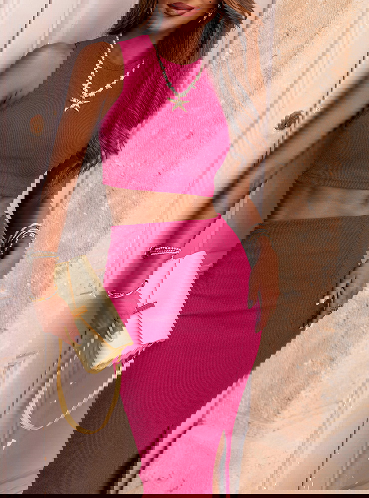 Prążkowany komplet top i spódnica z...