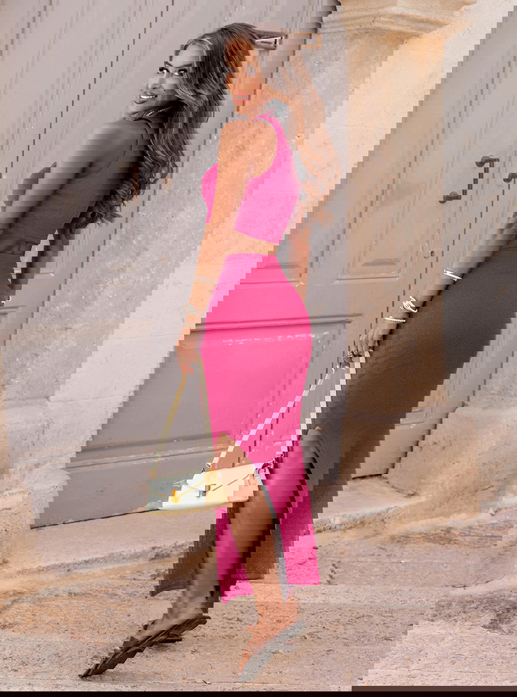 Prążkowany komplet top i spódnica z...