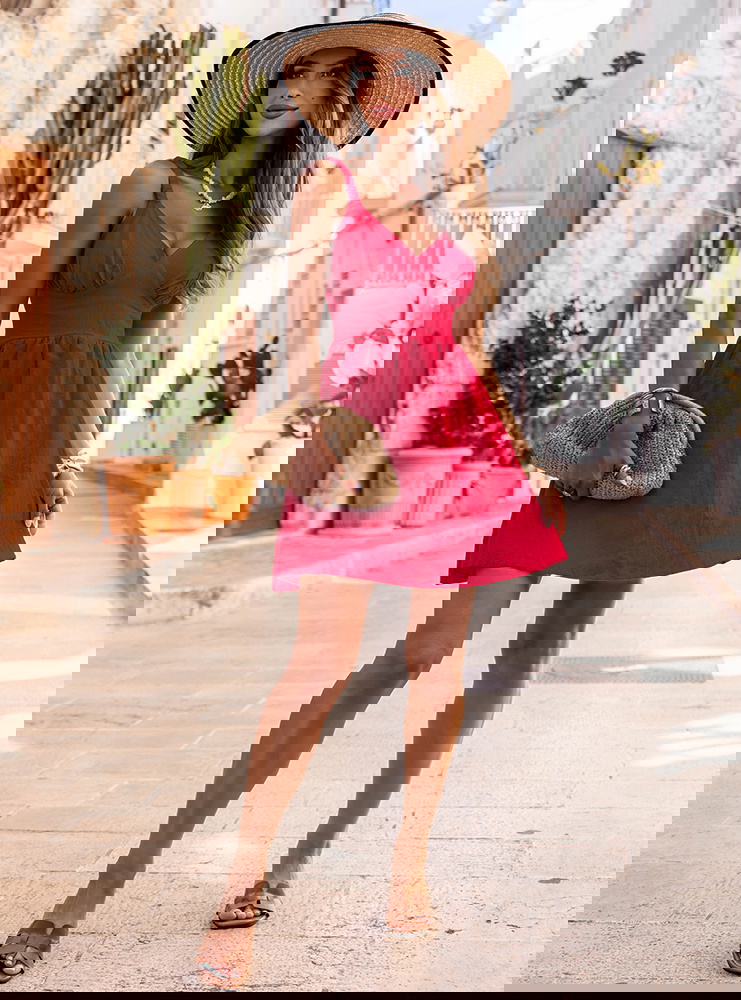 Malinowa rozkloszowana sukienka na...