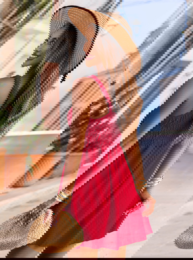 Malinowa rozkloszowana sukienka na...