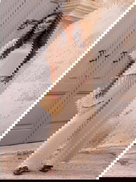 Beżowy komplet bluzka z... 2