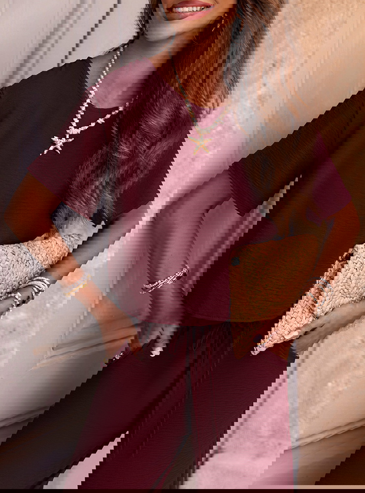 Bordowy komplet bluzka z krótkim...