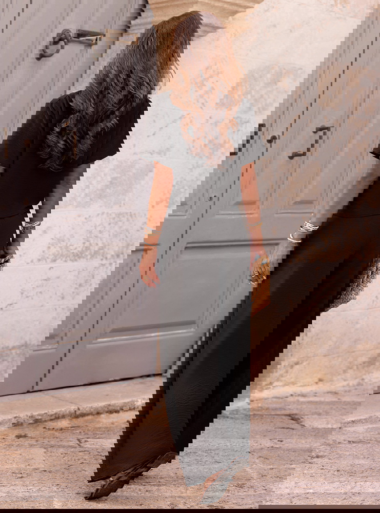 Czarny komplet bluzka z krótkim...