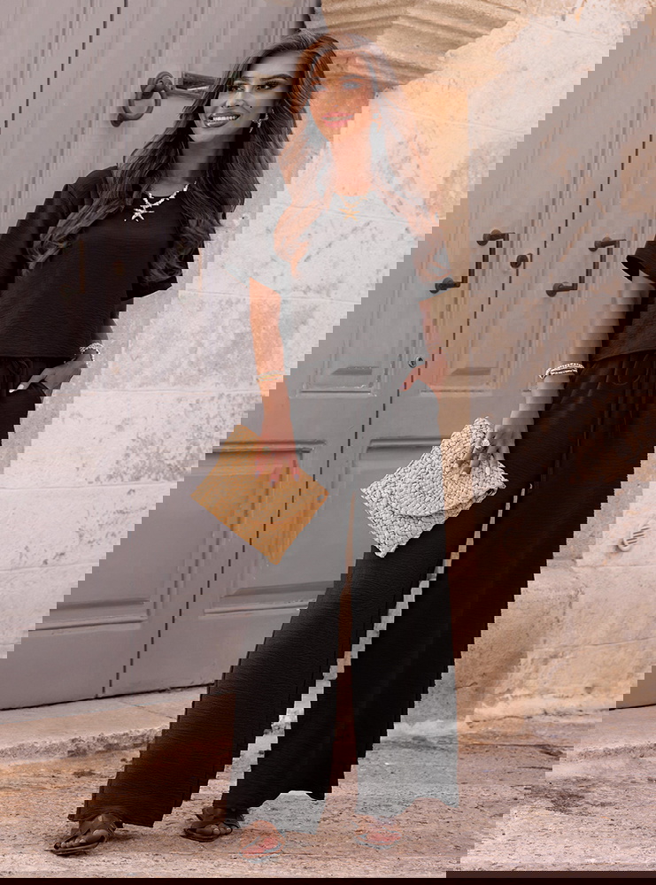 Czarny komplet bluzka z krótkim...