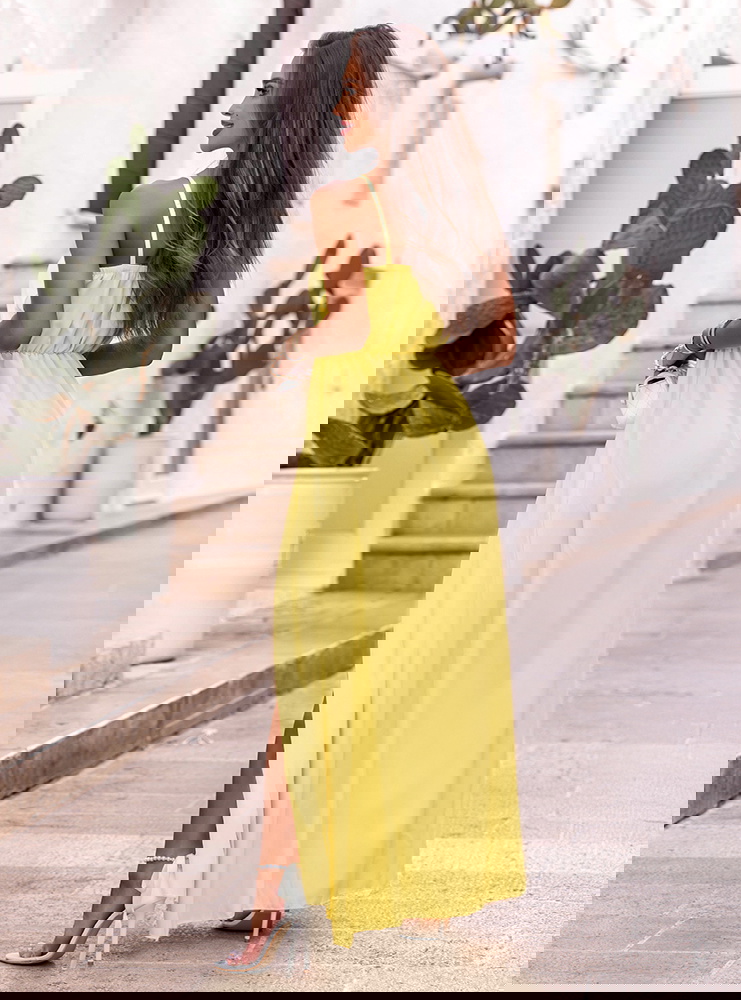 Długa sukienka na ramiączkach z...