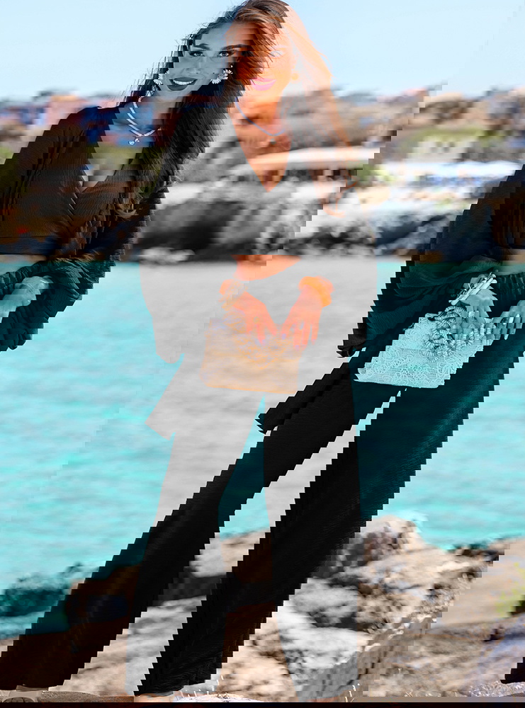 Czarny komplet top z bufiastymi...