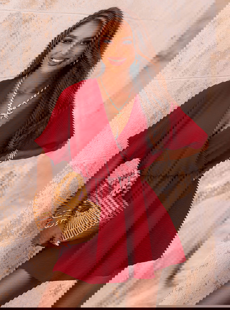 Malinowy kombinezon jak sukienka z...