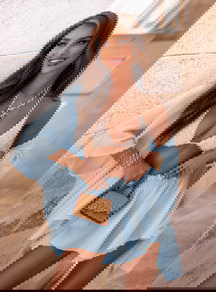 Błękitny komplet narzutka z wiązaniem...