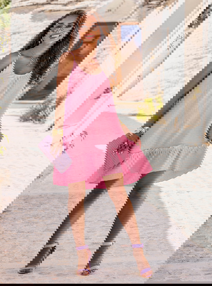 Różowa rozkloszowana sukienka mini na...