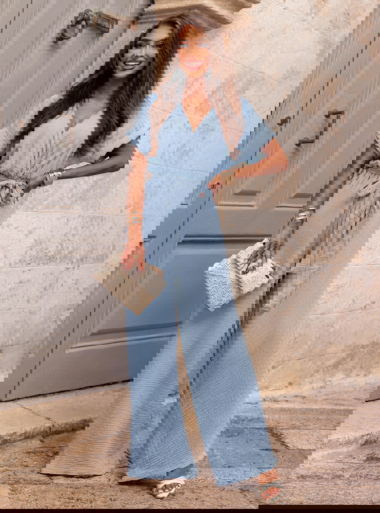 Błękitny kombinezon z długimi...