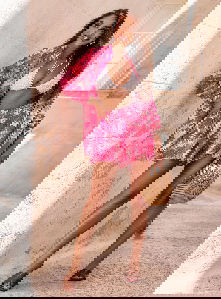 Wzorzysty komplet narzutka + spodenki...