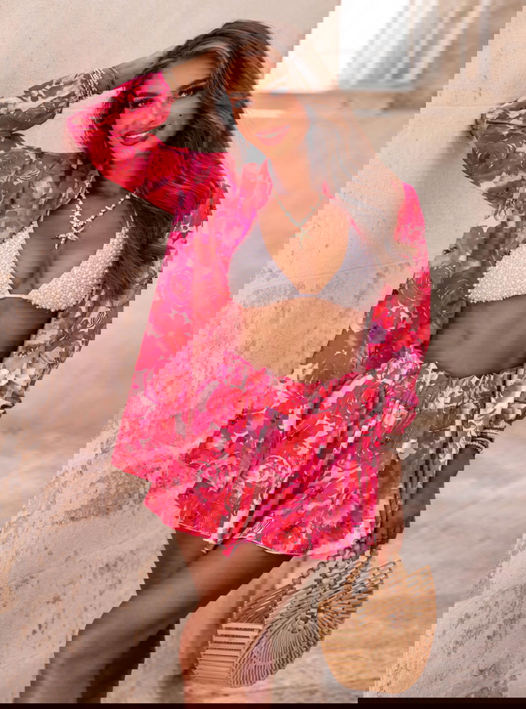 Wzorzysty komplet narzutka + spodenki...