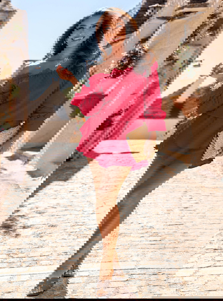 Malinowy muślinowy kombinezon jak...