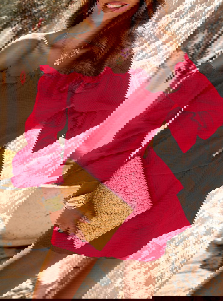 Malinowy muślinowy kombinezon jak...