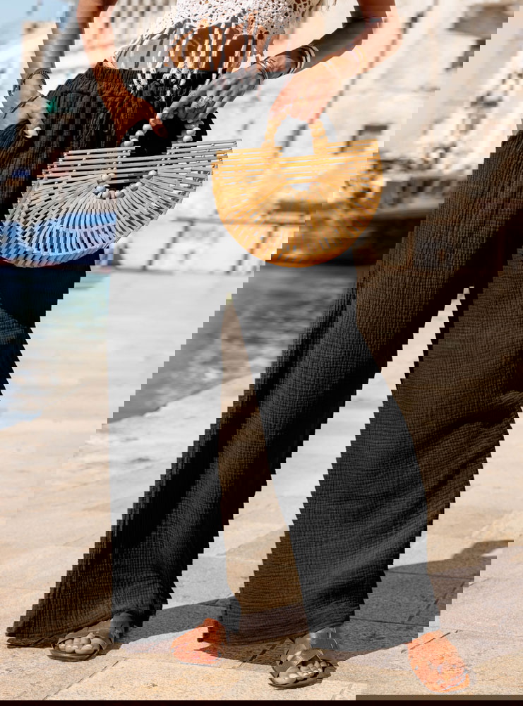 Czarne muślinowe spodnie Iride