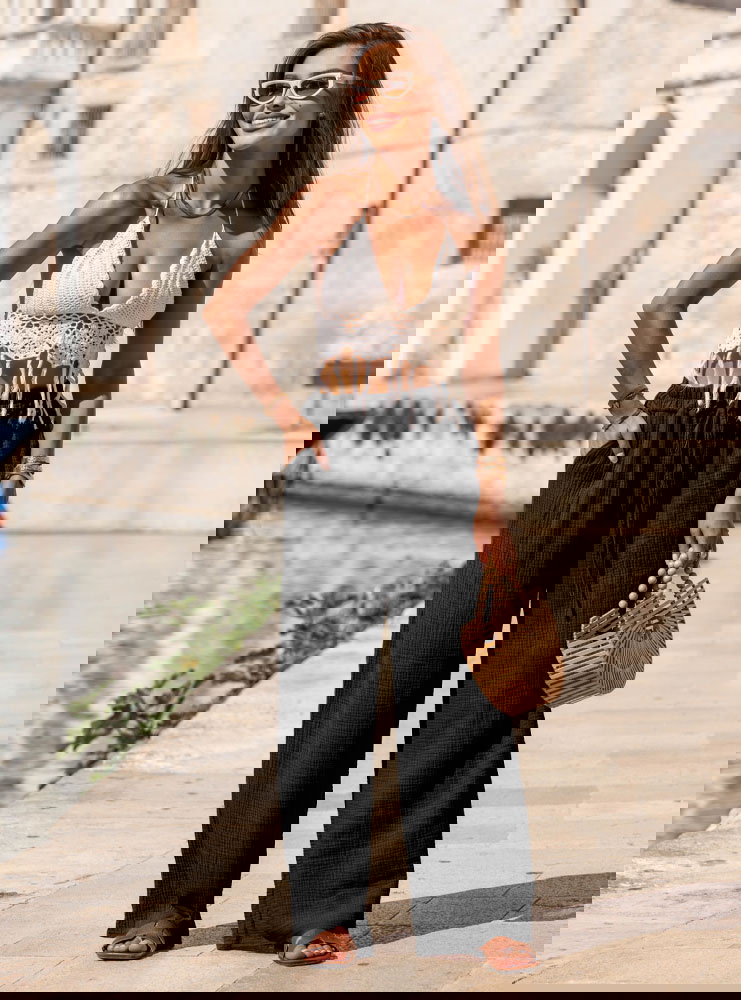 Czarne muślinowe spodnie Iride