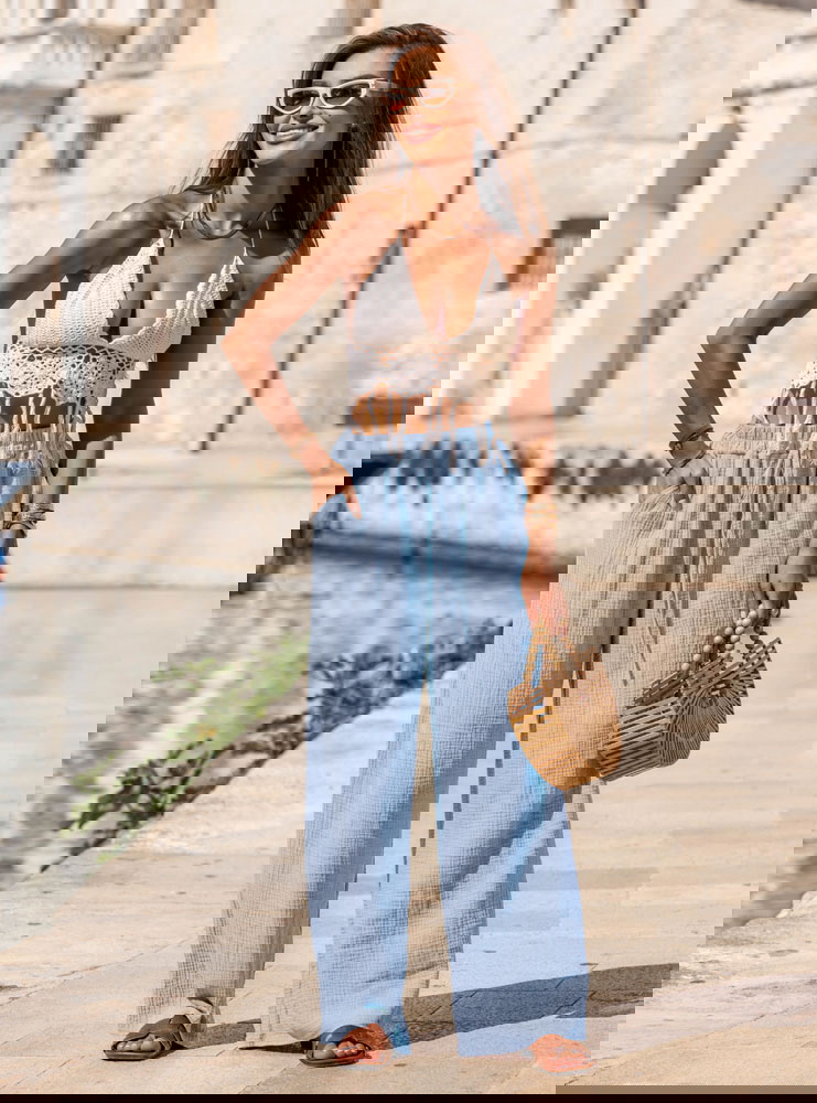 Błękitne muślinowe spodnie Iride