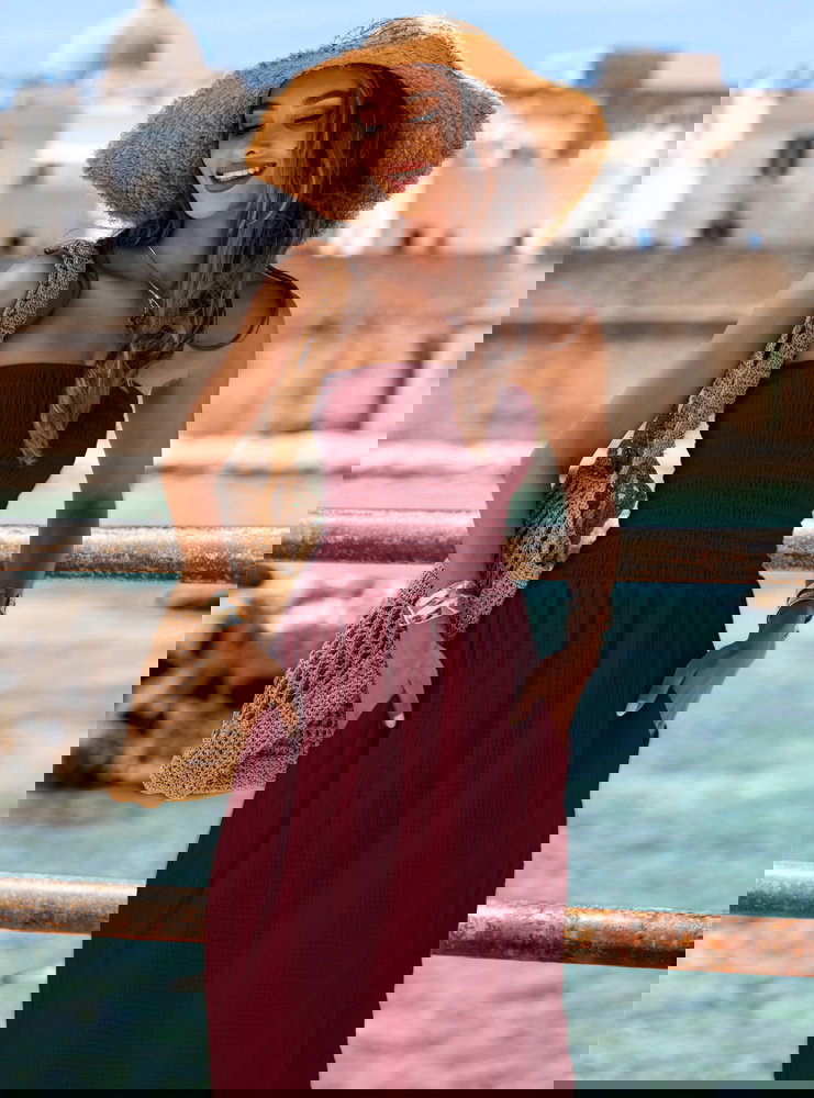 Bordowa muślinowa długa sukienka bez...