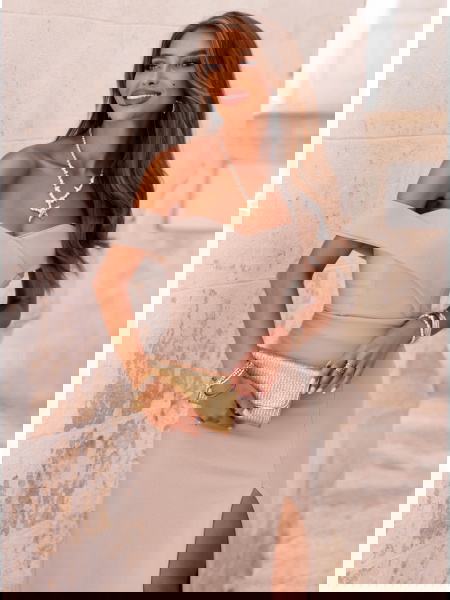 Beżowa długa sukienka z... 2