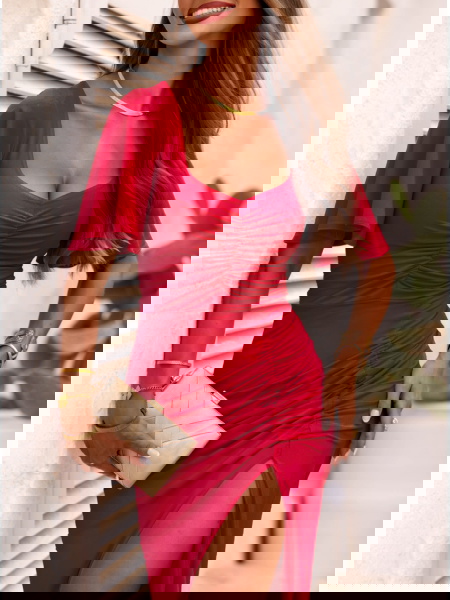 Malinowa długa sukienka z... 2