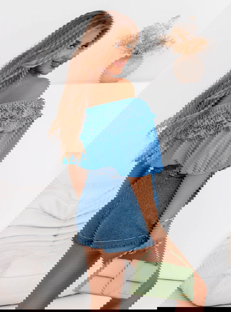 Błękitna bluzka hiszpanka z...