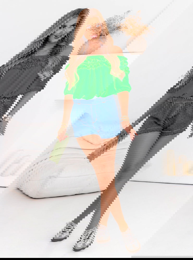 Zielona bluzka hiszpanka z falbankami...