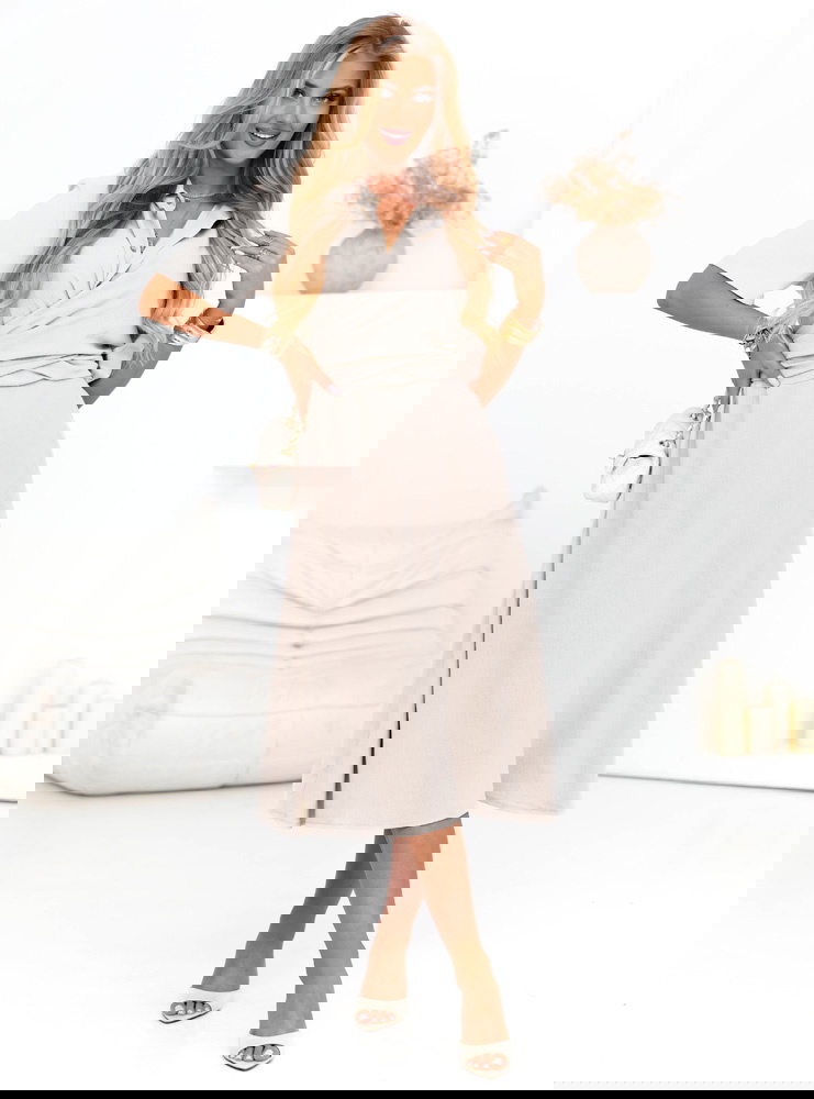 Beżowa sukienka midi z wiązaniem Levana