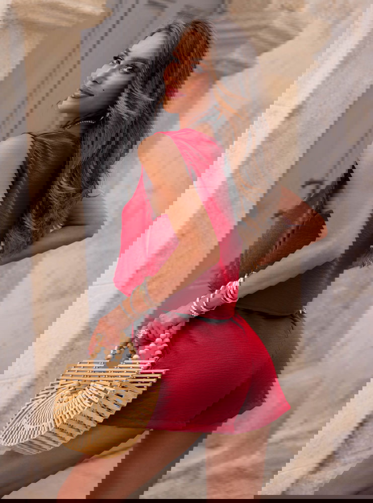 Malinowy komplet top i spodenki Romilda