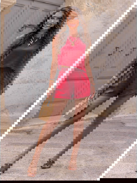 Malinowy komplet top i...