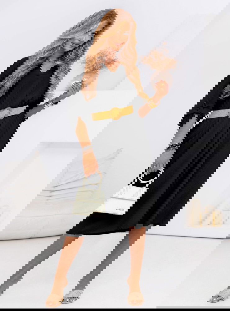 Czarna sukienka midi z ozdobnym...