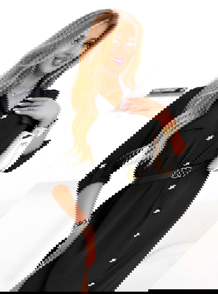 Czarna sukienka midi z paskiem Cobie