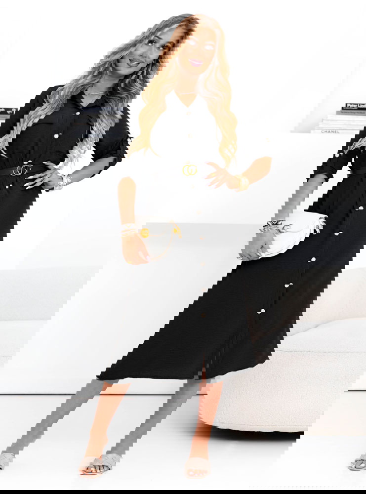 Czarna sukienka midi z paskiem Cobie