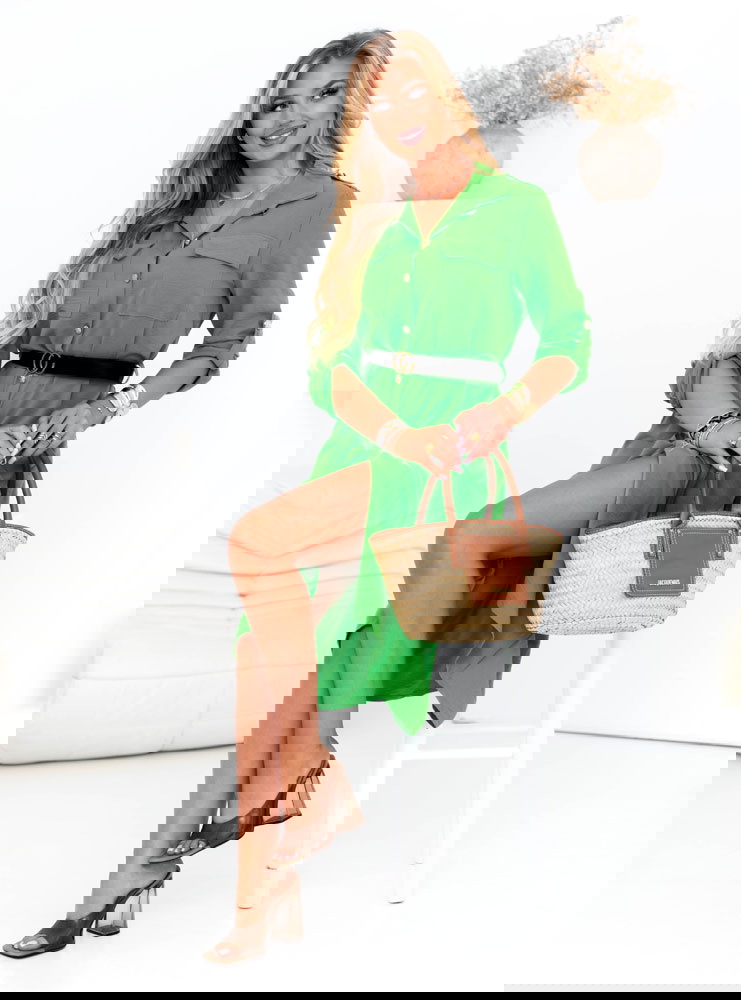 Zielona sukienka midi z paskiem Cobie