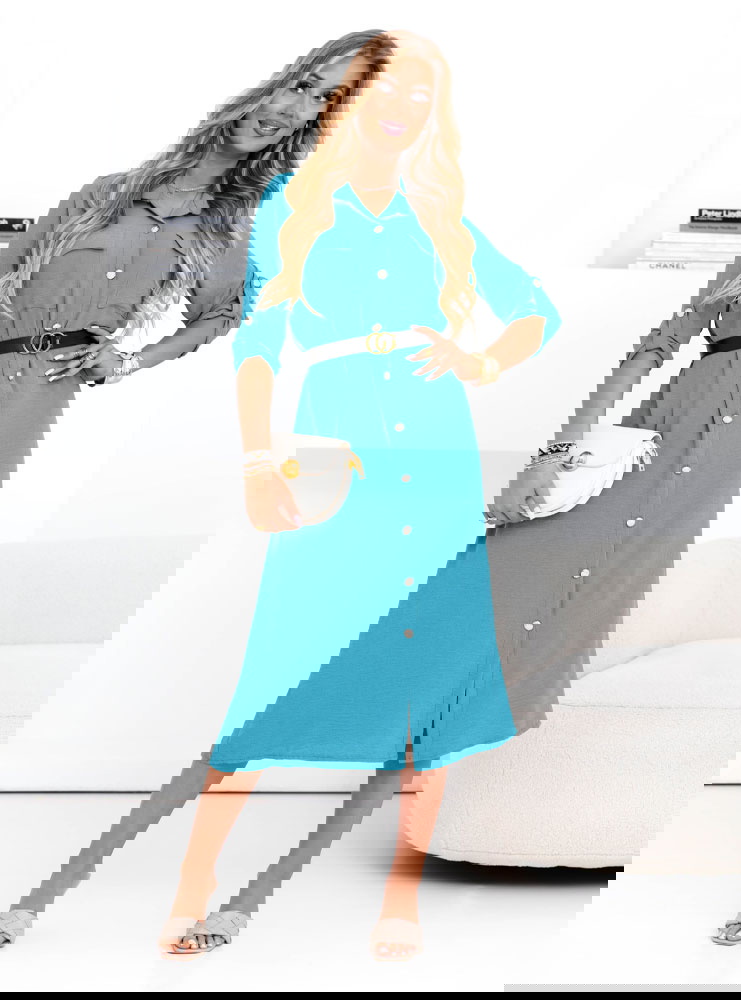 Niebieska sukienka midi z paskiem Cobie