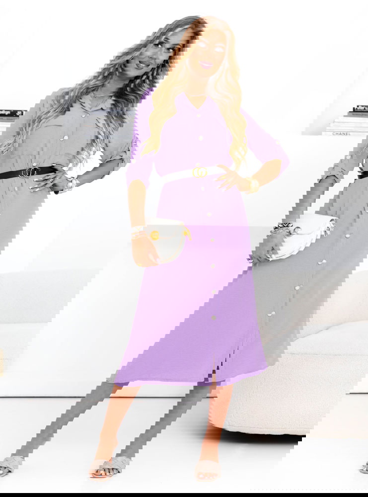 Liliowa sukienka midi z paskiem Cobie