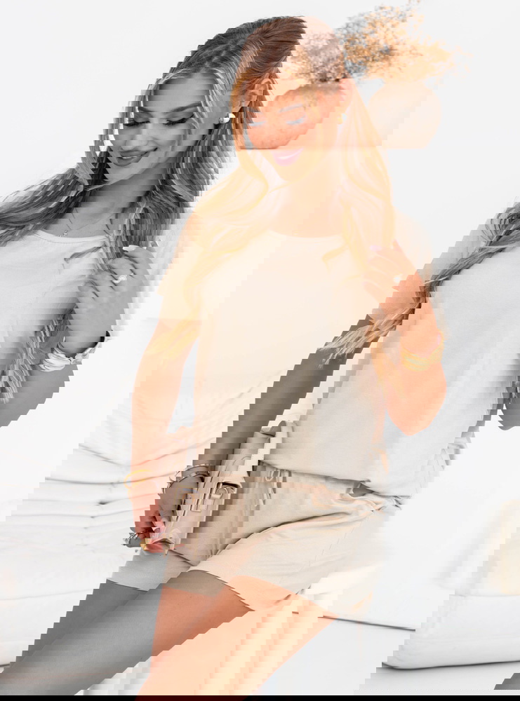 Beżowy komplet bluzka i spodenki Davynn