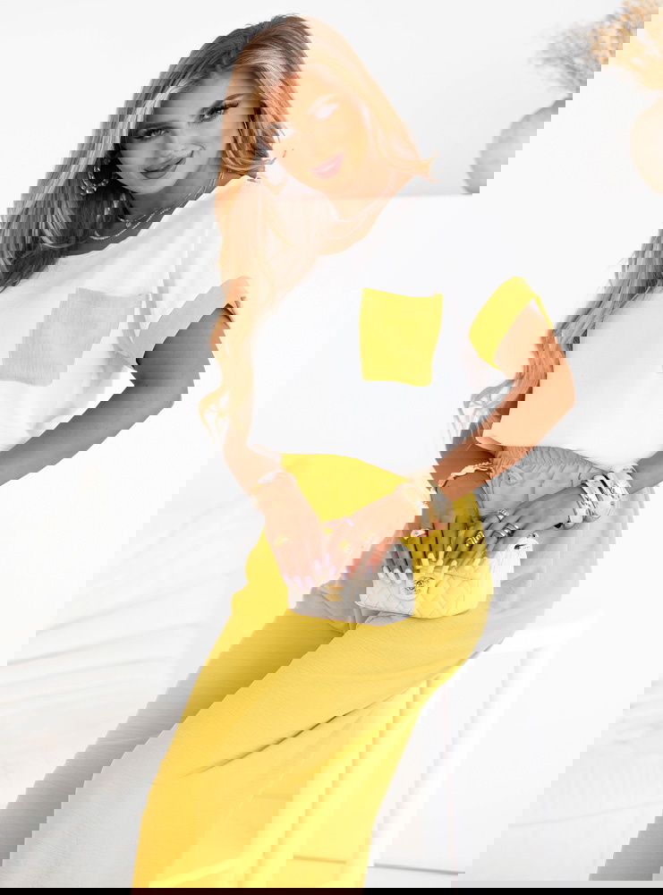 Cytrynowy komplet bluzka i szerokie...